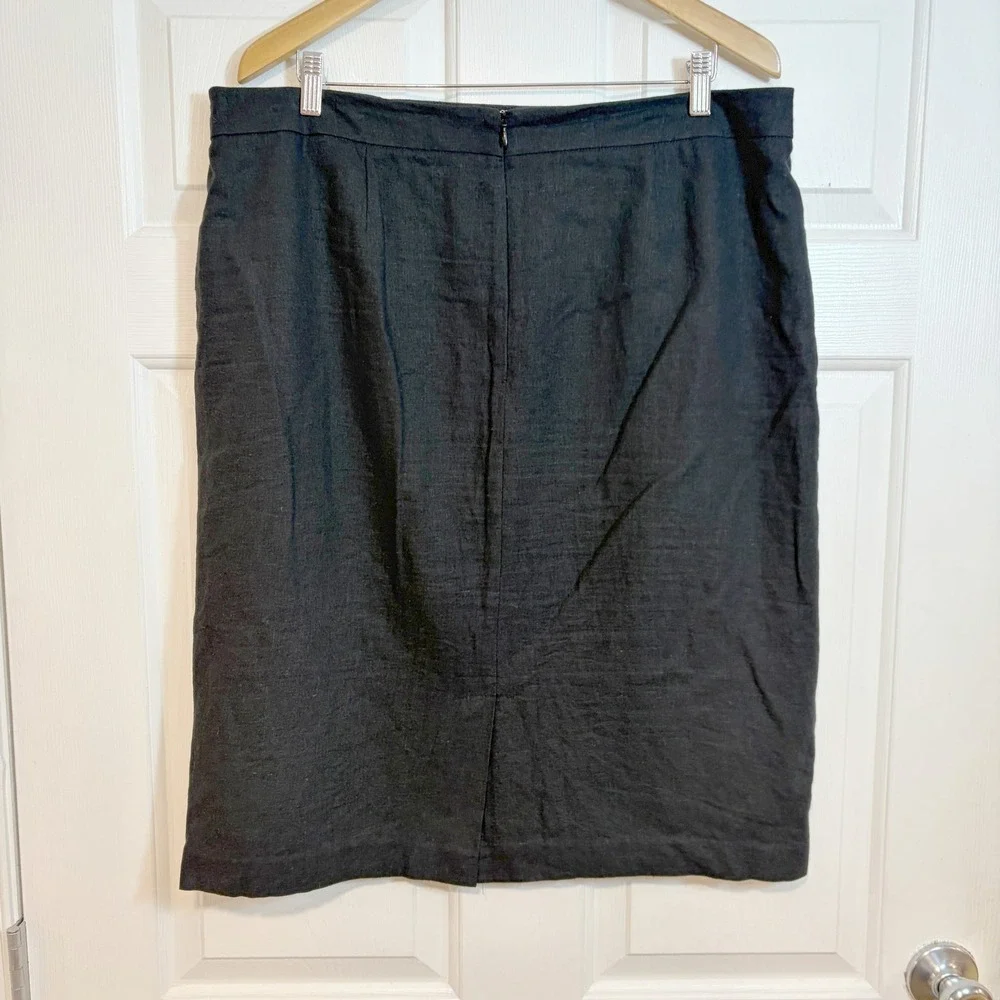 Chadwicks of Boston Black Linen Blend Pencil Skirt 16 Tall Lined Timeless Office - Picture 2 of 9